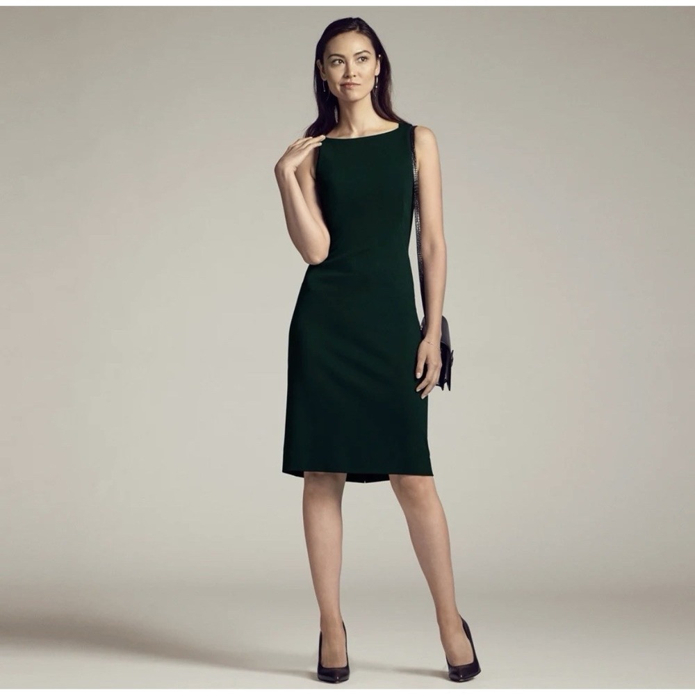 MM Lafleur Lydia Sheath Dress Ponte Knit Deep Forest Green Twist Strap 12